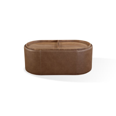 Table basse avec rangement en cuir Yeal et plateau en bois avec roulettes