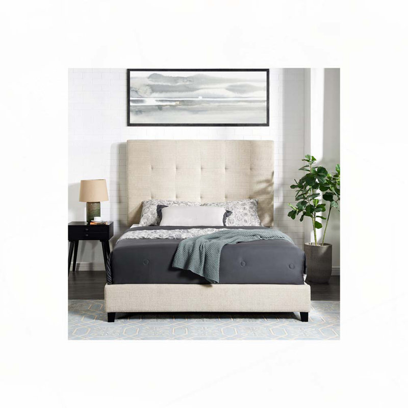 Lit plateforme tapissier touffeté, Beige