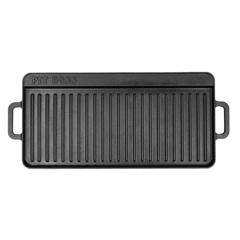 Pit Boss Cast Iron Rectangular Reversible Grill and Griddle Pan, 10" x 20" 