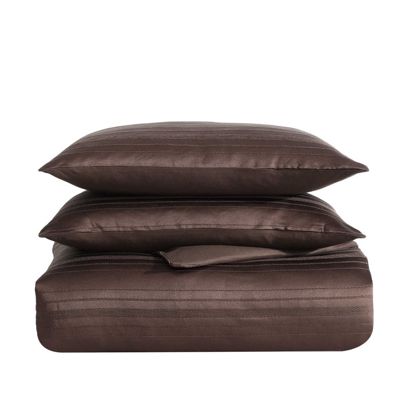 Vera Wang Illusion Lines Brown Comforter Set, King Comforter + 2 King Pillow Shams