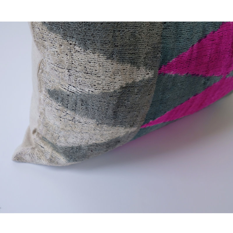 Kara Silk Square Pillow Cover & Insert, 24" x 24", Green/Pink Geometric