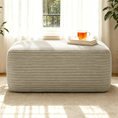 Beige Plush Soft Ottoman Perfect for Living Room, Bedroom, Sitting, Relaxing, Modern Stit
