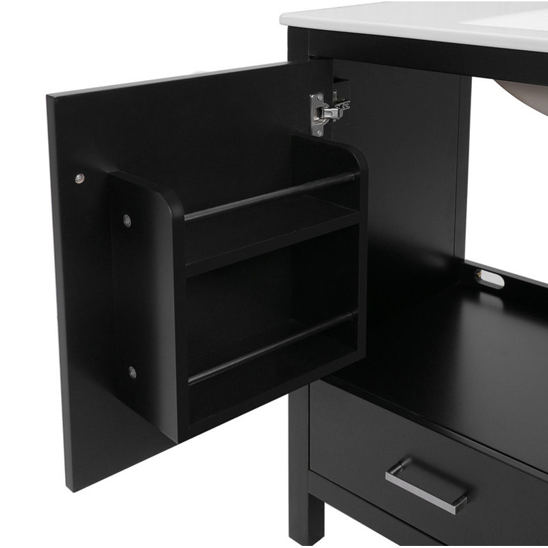 Meuble-lavabo 72 po avec lavabo en céramique, portes à fermeture en douceur, tablettes de rangement doubles et tiroir divisé - Armoire de salle de bain moderne avec beaucoup de rangement