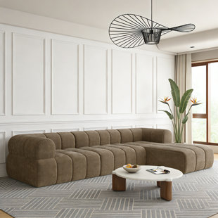 Ensemble de canapé modulaire en L de 122 po faisant face à droite avec méridienne, tissu résistant aux taches, aucun assemblage requis