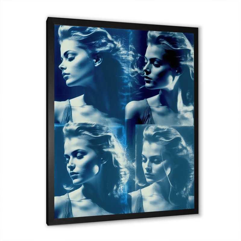 Chayenne modèles double exposition en bleu rétro III sur toile, Cadre photo noir, H 20 po x l 12 po x P 1 po