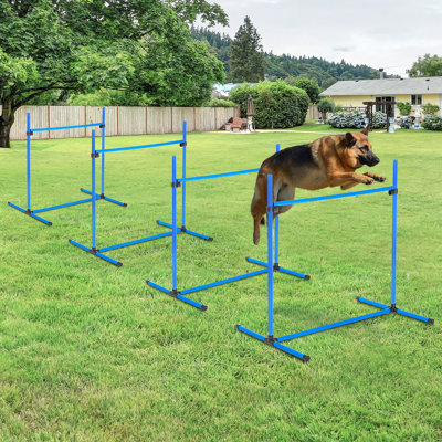 4 Piece Dog Agility Training Aggregation Kit With Adjustable Jump Bars, Carry Bag, And Suitable For All Skills, Blue, Abs Course Equipment Gathering Bundle: Heights, Included Carrying Work On Any