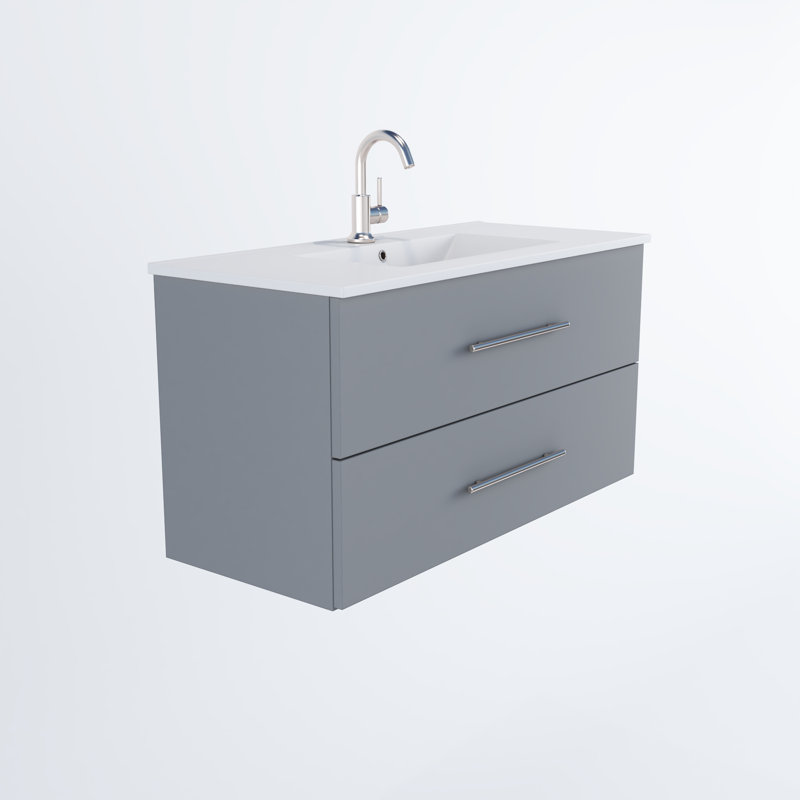 Ensemble de meuble-lavabo mural simple 36 po Munnsville, gris