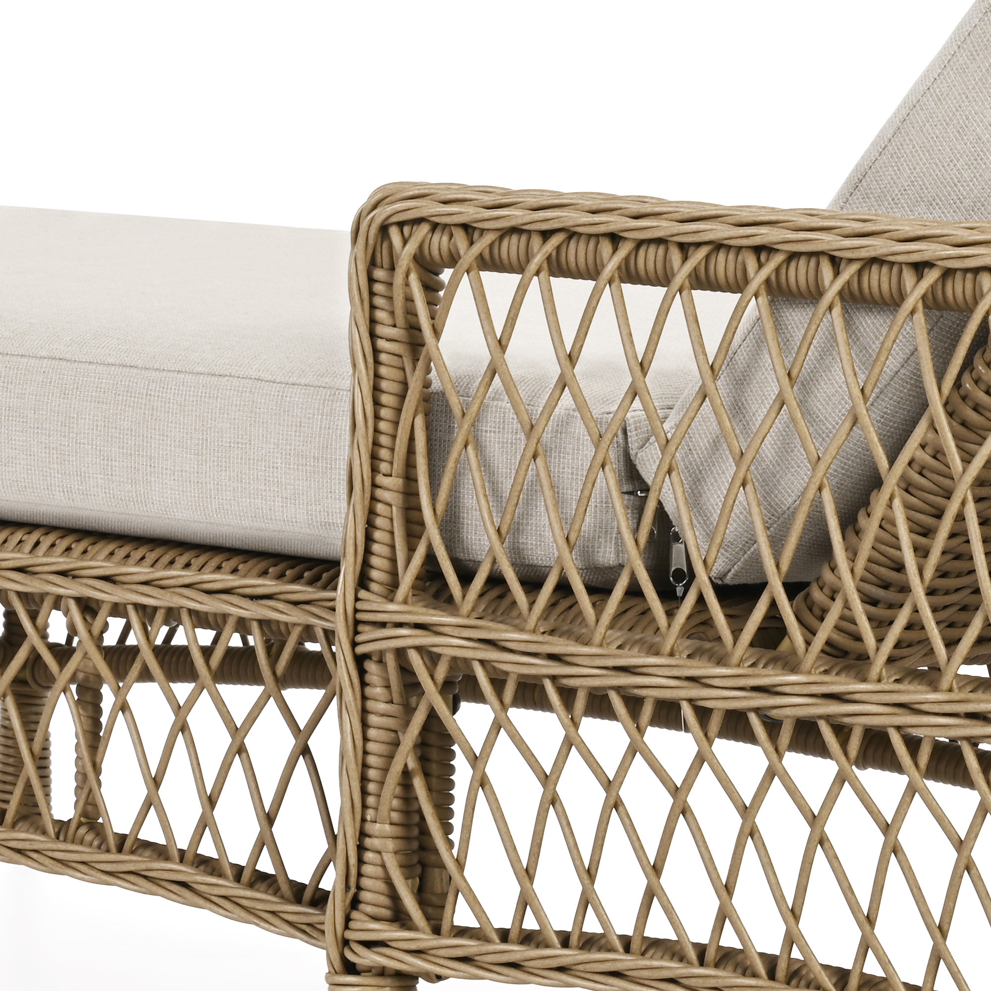 Lindenwold 1-Piece Wicker Patio Chaise Lounge With Beige Cushions