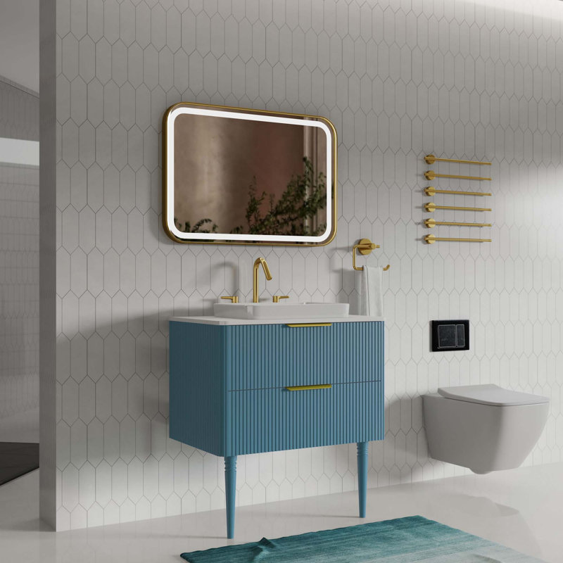 Meuble-lavabo à rayures 30 po avec lavabo en céramique, meuble-lavabo autoportant pour salle de bain moderne, pré-assemblé