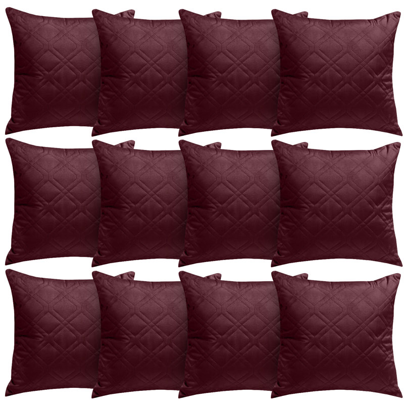 Aspire Homeware Diamond-Pattern Square Velvet Cushion Cover, Burgundy, Pack of 12