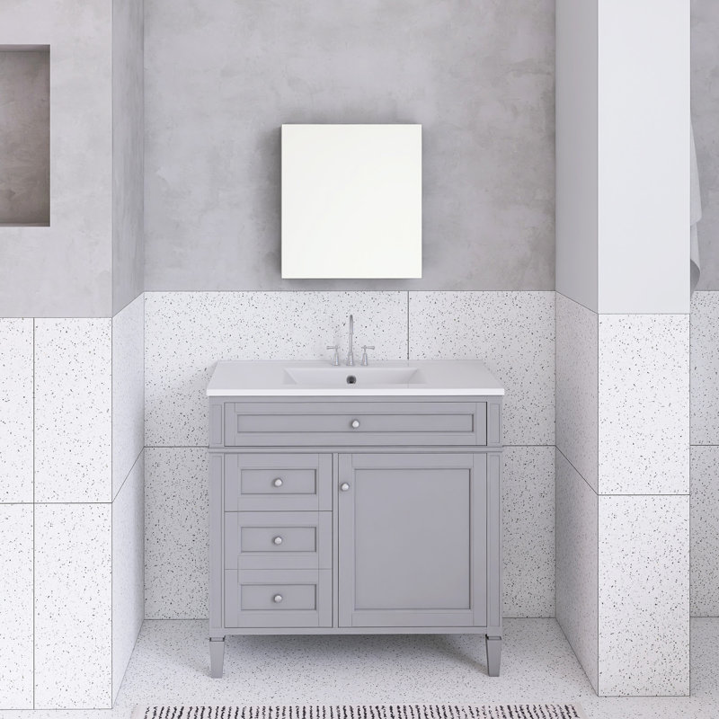 Meuble-lavabo de 36 po avec lavabo supérieur et tiroir basculant, Gris
