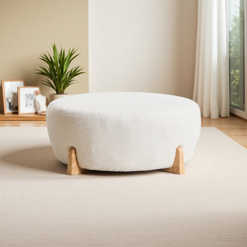 Repose-pieds Modish: Boucletop avec pieds évasés en bois d'hévéa, Orange, Naturel