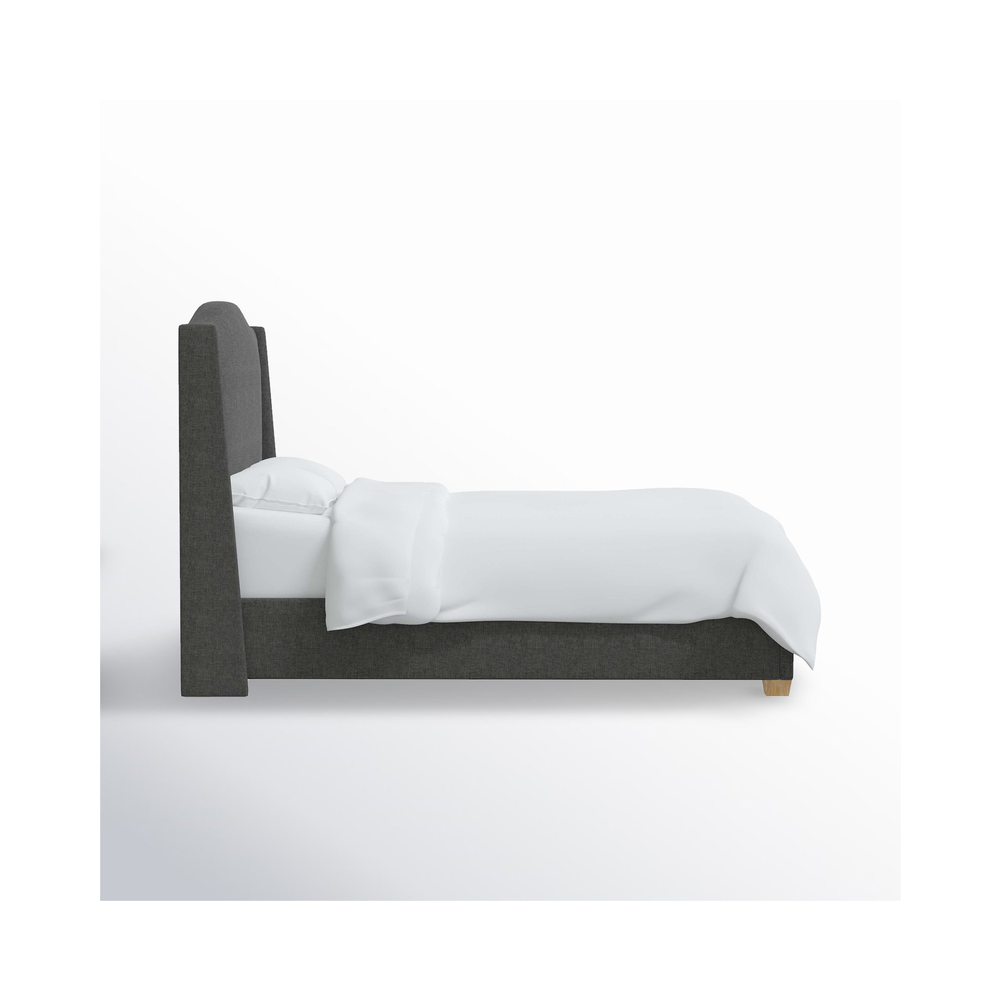 Allis Upholstered Wingback Bed, Zuma Charcoal Textured Linen, Queen