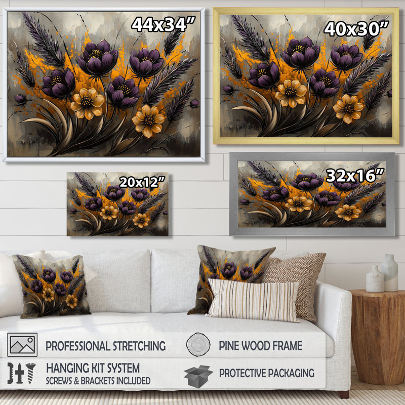 Doré mauve chardon fleurs chanson harmonie I - chardon, art mural, H 16 po x l 32 po, Argent argent
