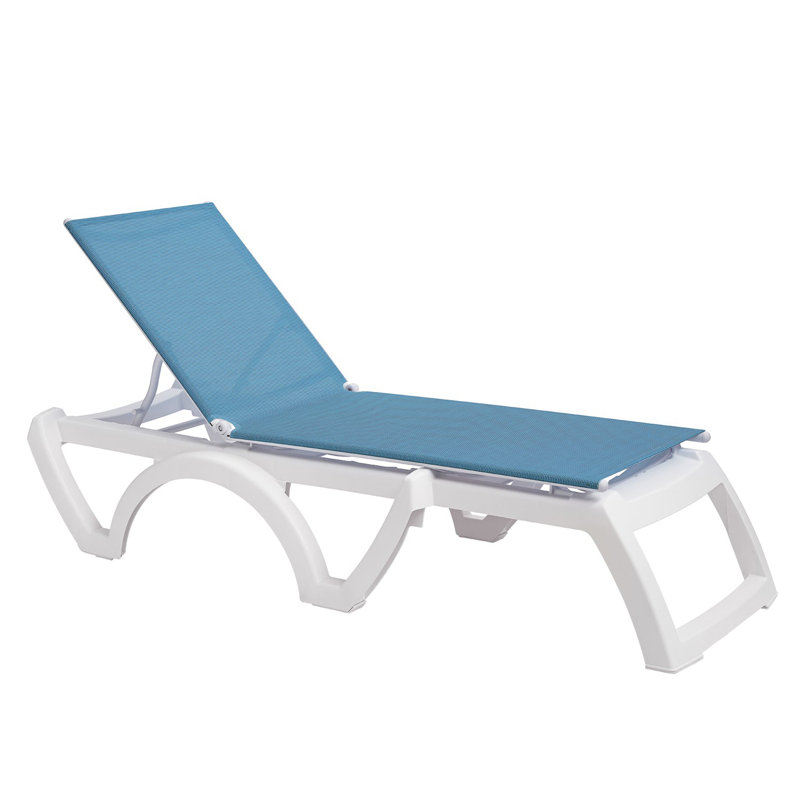 Chaise longue ajustable Grosfillex Jamaïque Beach, Bleu clair/blanc