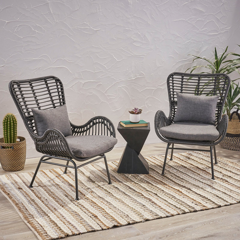 Patio Chair with Cushions (Set of 2), Gray Cushion/Gray Frame