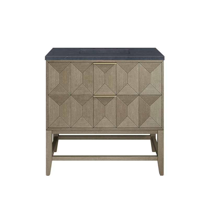 Emmeline 36'' W Single Vanity, Charcoal Soapstone, 8" Widespread, Pebble Oak