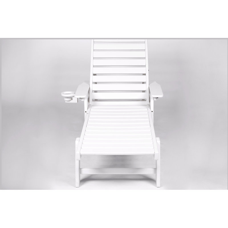 Lounge Chair Outdoor with Wood Texture, Oversized Chaise Lounge Chair with 5 Positions,HDPE,Patio Lounge Chair with Wheels & Cup Holder for Pool, Deck, Poolside