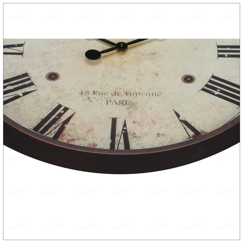 Horloge murale ronde brune antique de 20 pouces, style transitionnel avec chiffres romains faciles à lire et mouvement à quartz silencieux