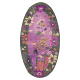 1920s Antique Purple Floral Modernist Chinese Handknotted Art Deco Wool Oval Rug