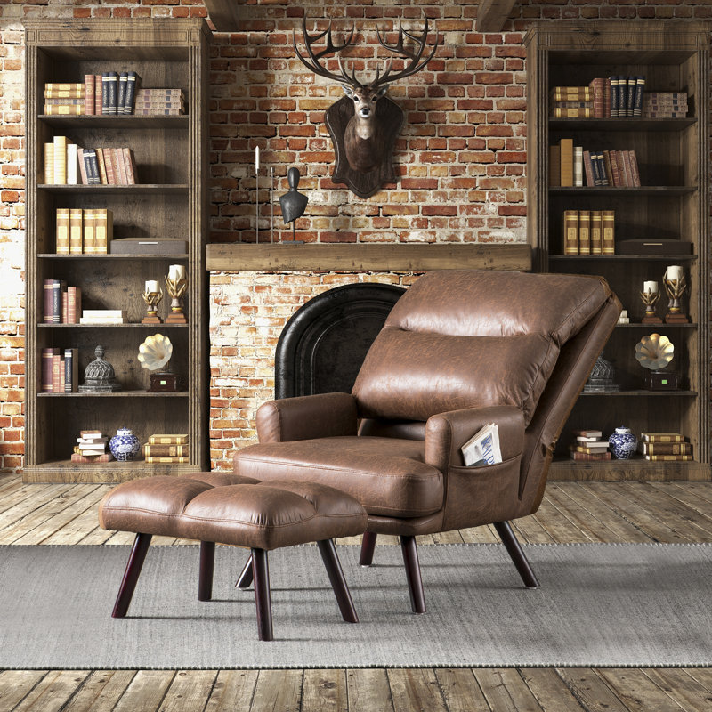 Alida 29.52'' Wide Lounge Chair and Ottoman, Dark Brown Suede