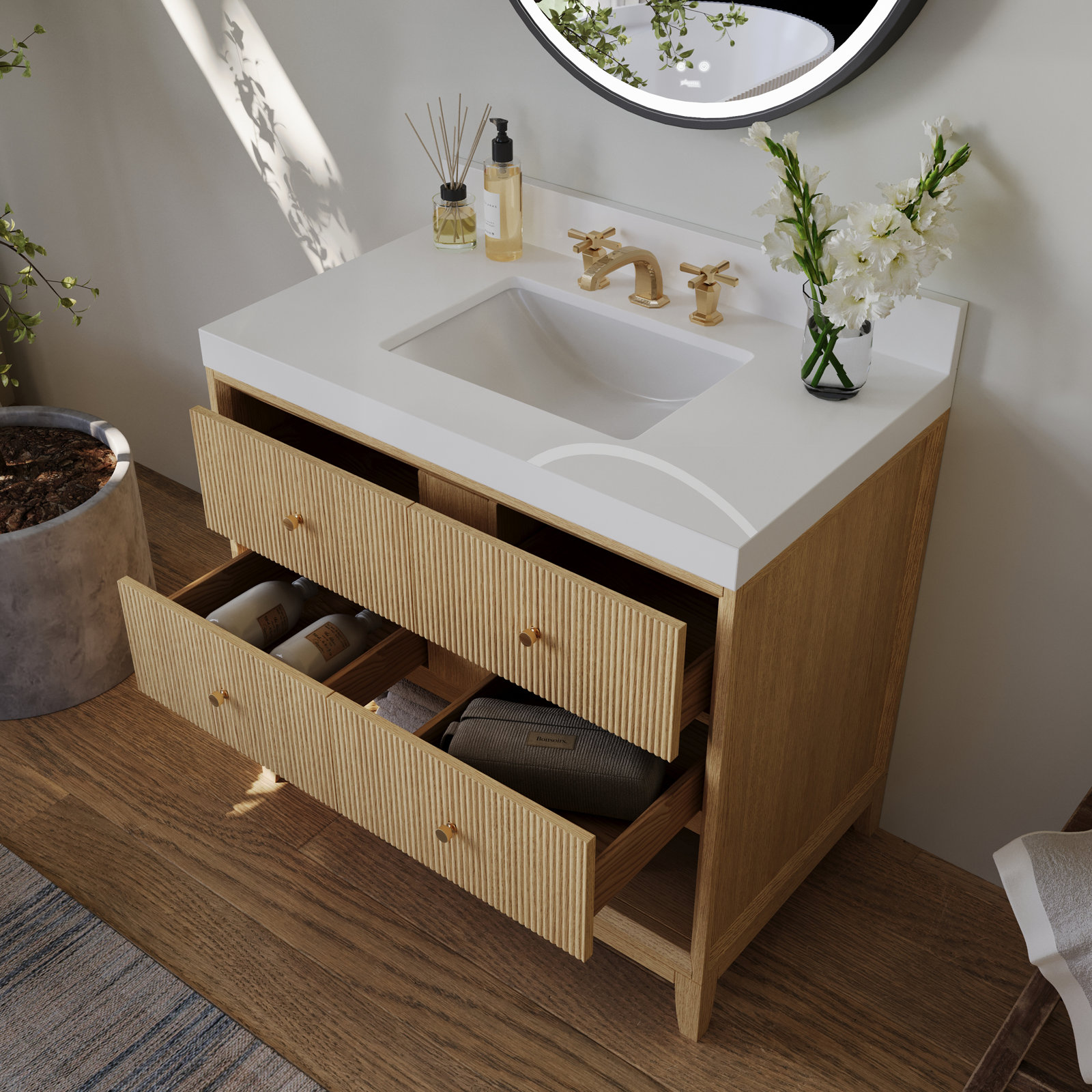 Momo Oak Single Bathroom Vanity, Oak, 36"