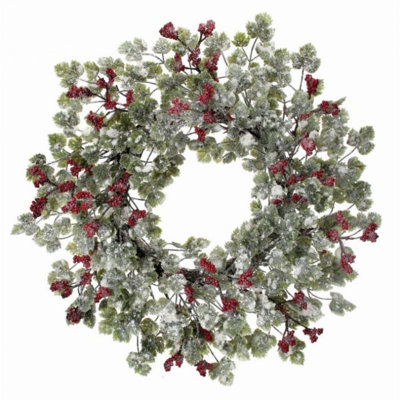 Mini couronne de feuilles et de baies imperméable et givrée 24 po