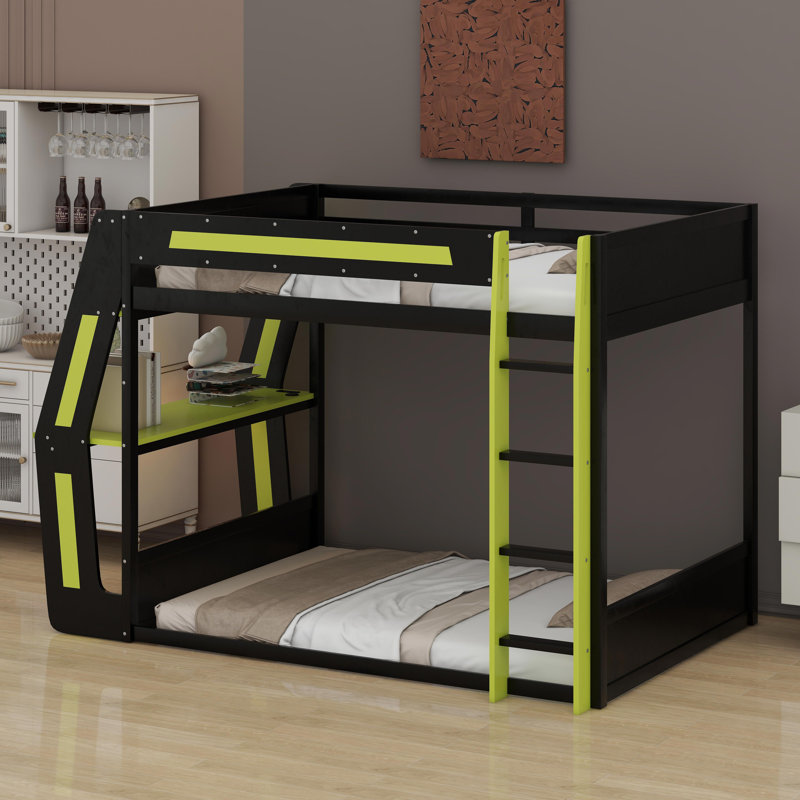 Gaming Bunk Bed With Side-Mounted Oversized RGB Desk, Green