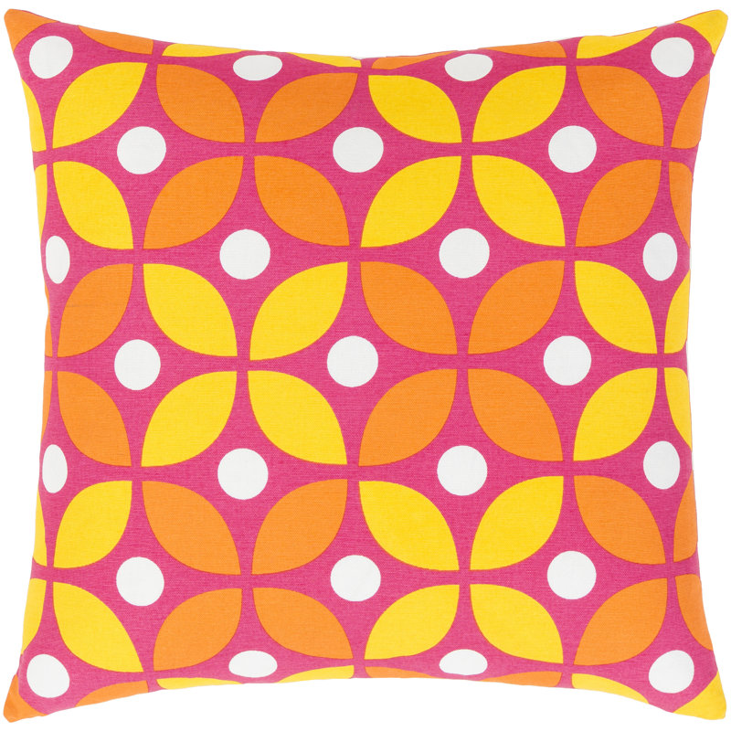 Geometric Down Throw Pillow, Bright Yellow/Bright Orange/Bright Pink/White, 22" H x 22" W x 5" D