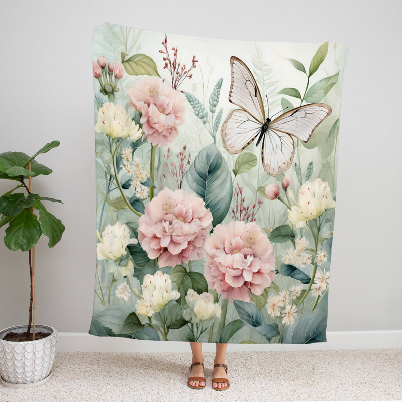 Throw Blanket, 68" W x 80" L, Animal Print/Floral, Green/Blue/Pink