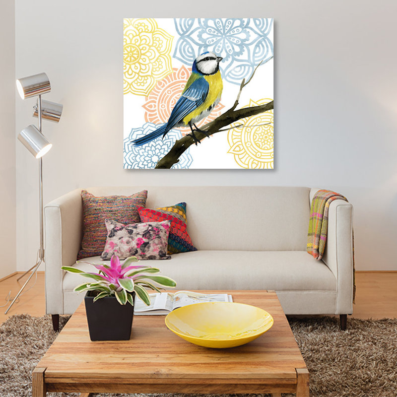 « mandala oiseau i », impression sur toile, H 18 po x l 18 po x P 1,5 po, Toile tendue, Pas de tapis
