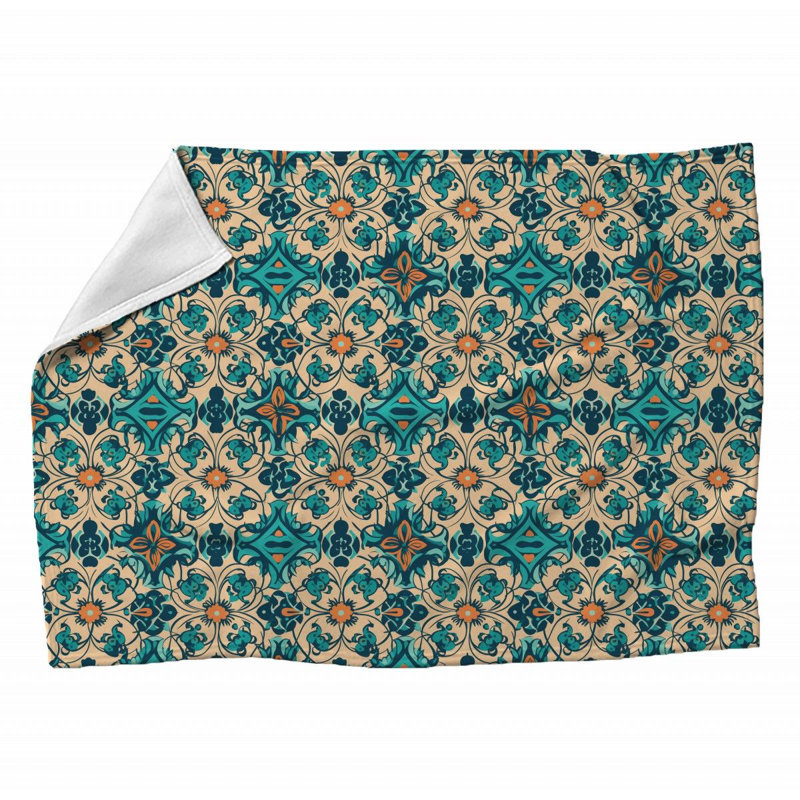 Machine Printed Throw Blanket, Throw, Teal/Brown, Geometric