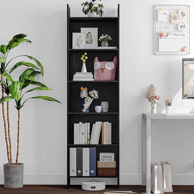 Bookcase, 5/6/7 tier Bookshelf, Black Bookcases Free Standing with Shelf Unit, Home Decor Furniture for Living Room, Home Office, Bedroom, Study
