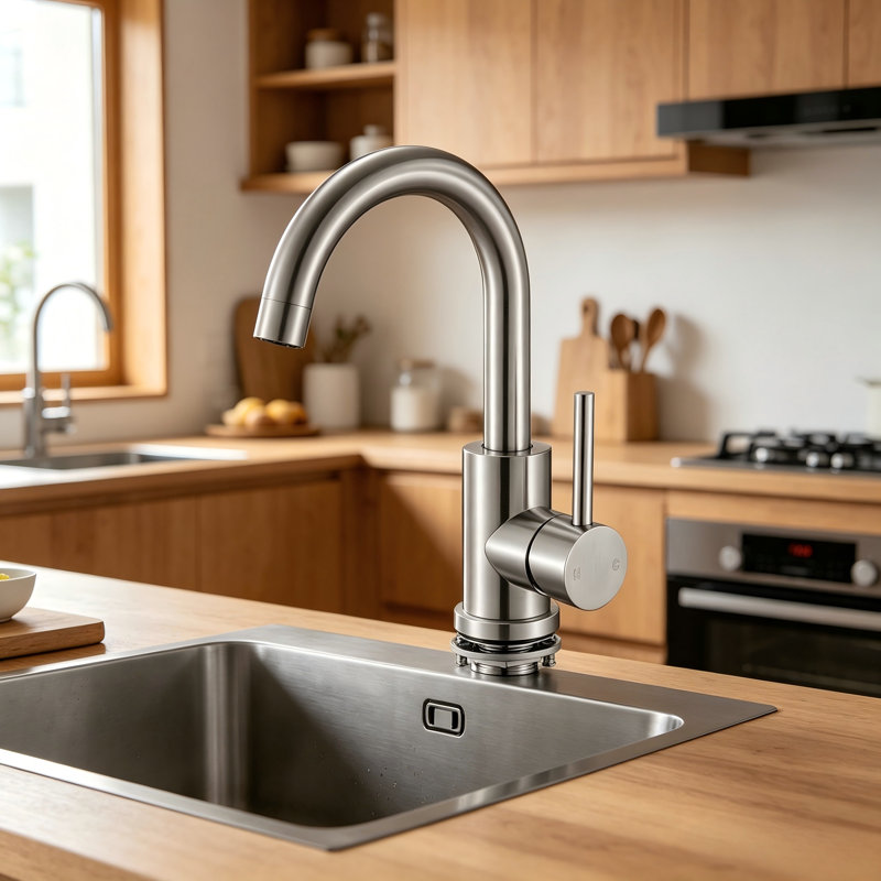 Robinet d'évier en nickel brossé léger de luxe - Contrôle de la température et du débit à une poignée, résistant aux éclaboussures et à l'eau; Convient aux salles de bain, aux bars et aux téléviseurs.