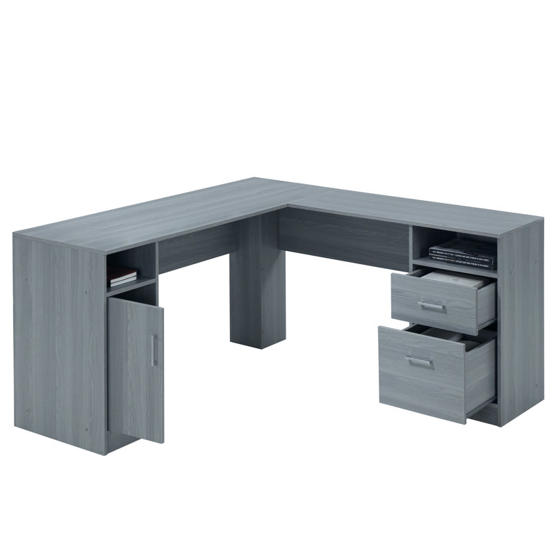Bureau fonctionnel en L avec rangement, gris