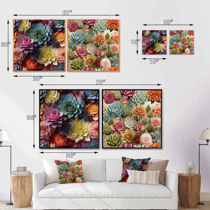 Amelie - Ensemble de 2 collages botaniques carrés, Cadre flottant noir, H 16 po x l 33 po