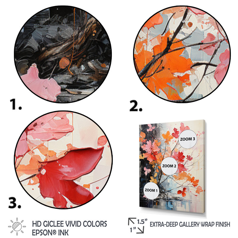 Corail gris érable érable sérénade - impressions sur toile florales et botaniques, H 20 po x l 12 po x P 1 po