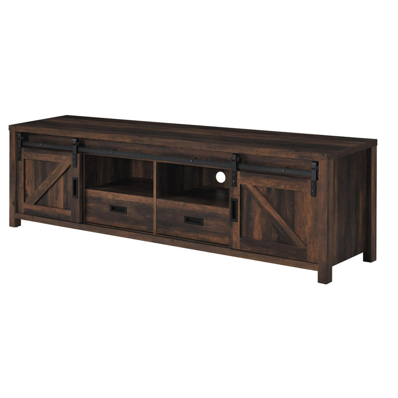 Meuble télé pour téléviseur de 85 po ou moins Francine, Pin foncé / noir, H 24 po x l 78,35 po x P 15,9 po