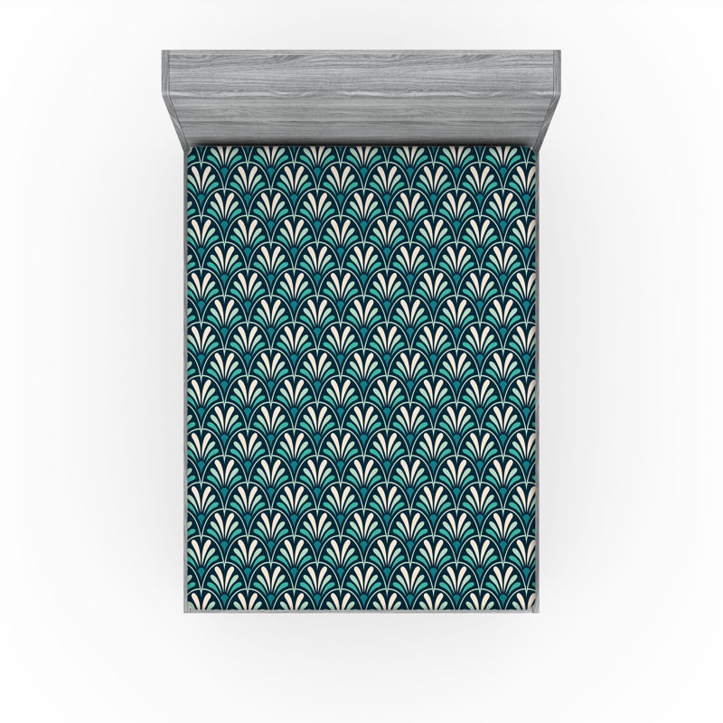 Drap-housse à motif floral Ambesonne, Drap-housse de taille double, Écume de mer foncé, coquille d'œuf / floral