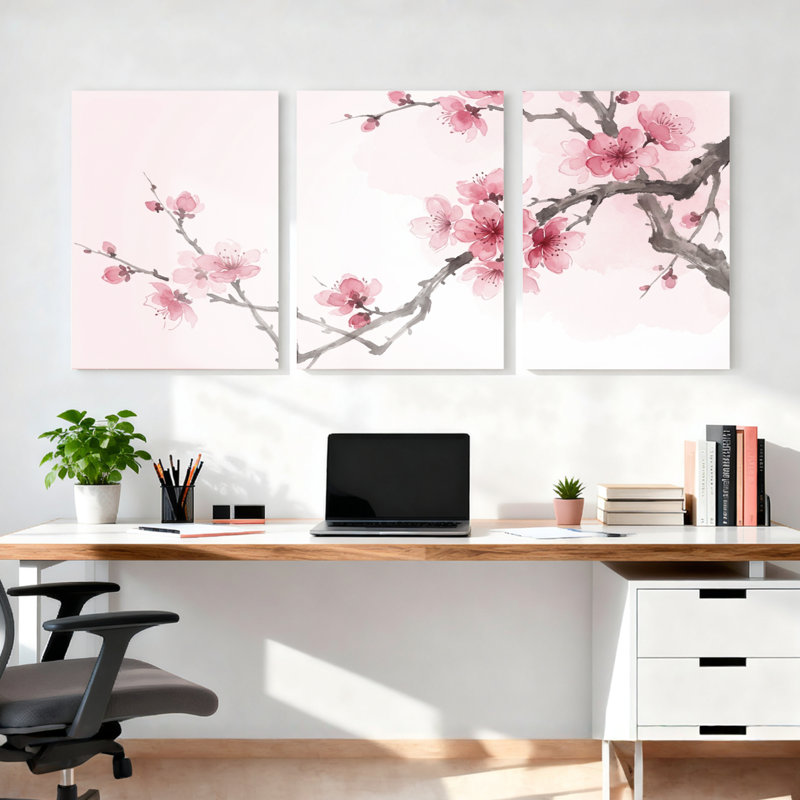 Ensemble de 3 tableaux muraux sur toile représentant des fleurs de cerisier, parfaits pour la décoration du salon, de la chambre ou de la maison.