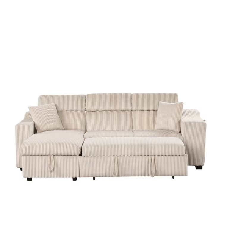 Canapé modulaire en velours côtelé beige avec méridienne Seaton