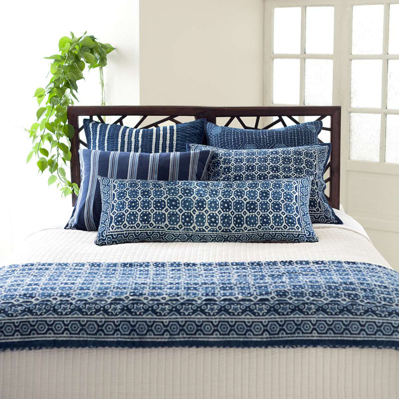 Indigo Cotton Euro Sham with Block Print
