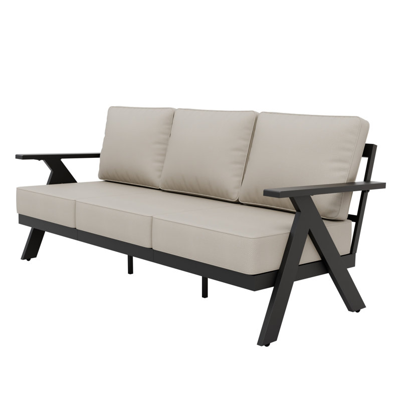 Canapé d'extérieur en aluminium 3 places avec coussins, Beige