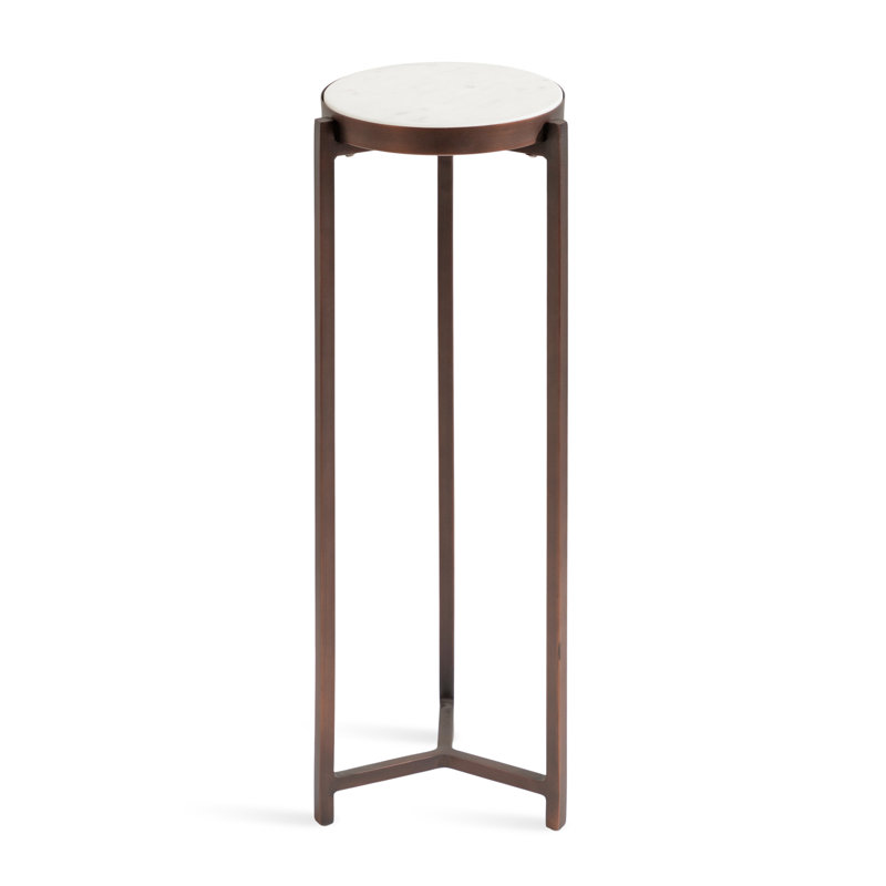Eveland Round Metal Drink Table, White, Bronze