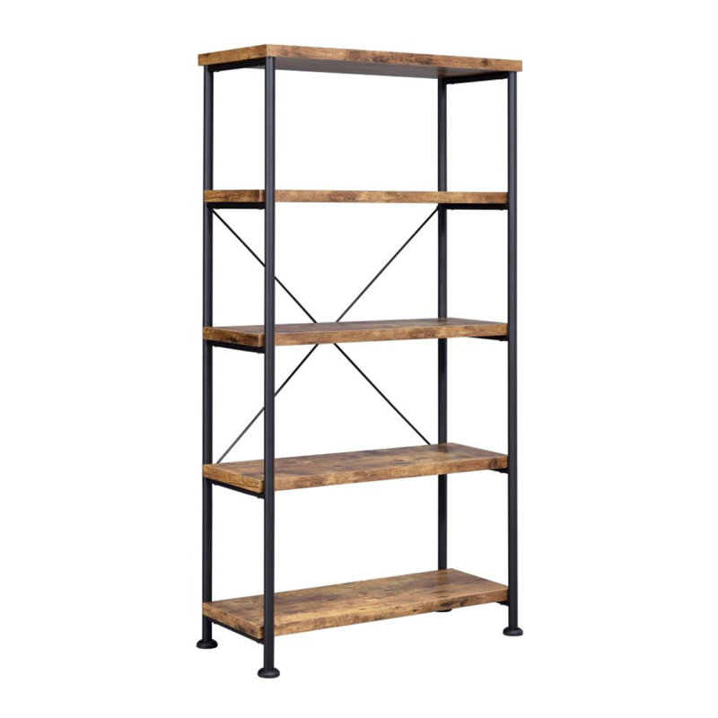 5-Shelf Bookcase In Antique Nutmeg And Black, Antique Brown, (4 Shelves) 63.09" H x 31.59" W x 14.34" D