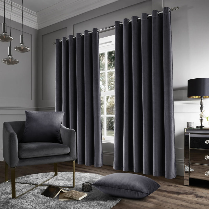 Stockholm Heavy Crushed Velvet Eyelet Sheer Curtains, Charcoal, Width 168 x Drop 228 cm