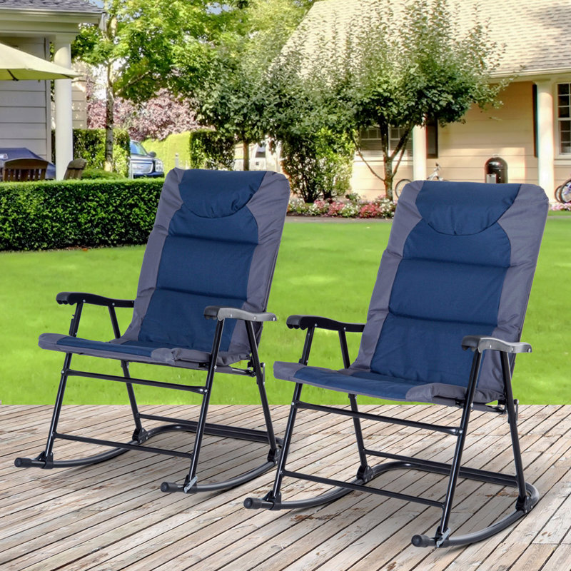 Ensemble de 2 chaises berçantes d'extérieur pour patio, bleu marine
