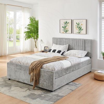 Queen Size Upholstered Bed with Storage Drawers and Pull-Out Trundle