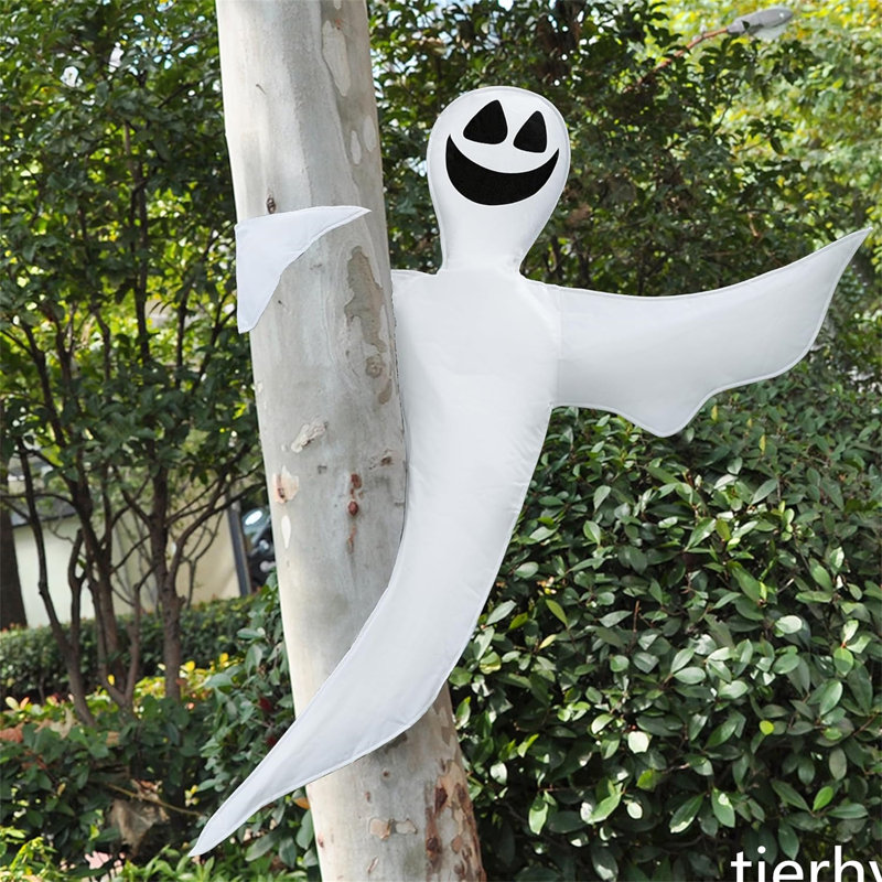 Smiling White Polyester Halloween Tree Wrap Ghost