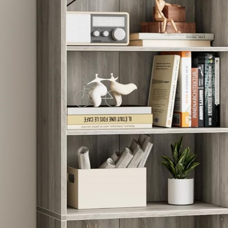 Bibliothèque haute, 6 tablettes en bois, Gris